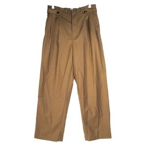 Brown Trousers Ruffle Top M Commense Front Pleats Pockets Polyester 22-259